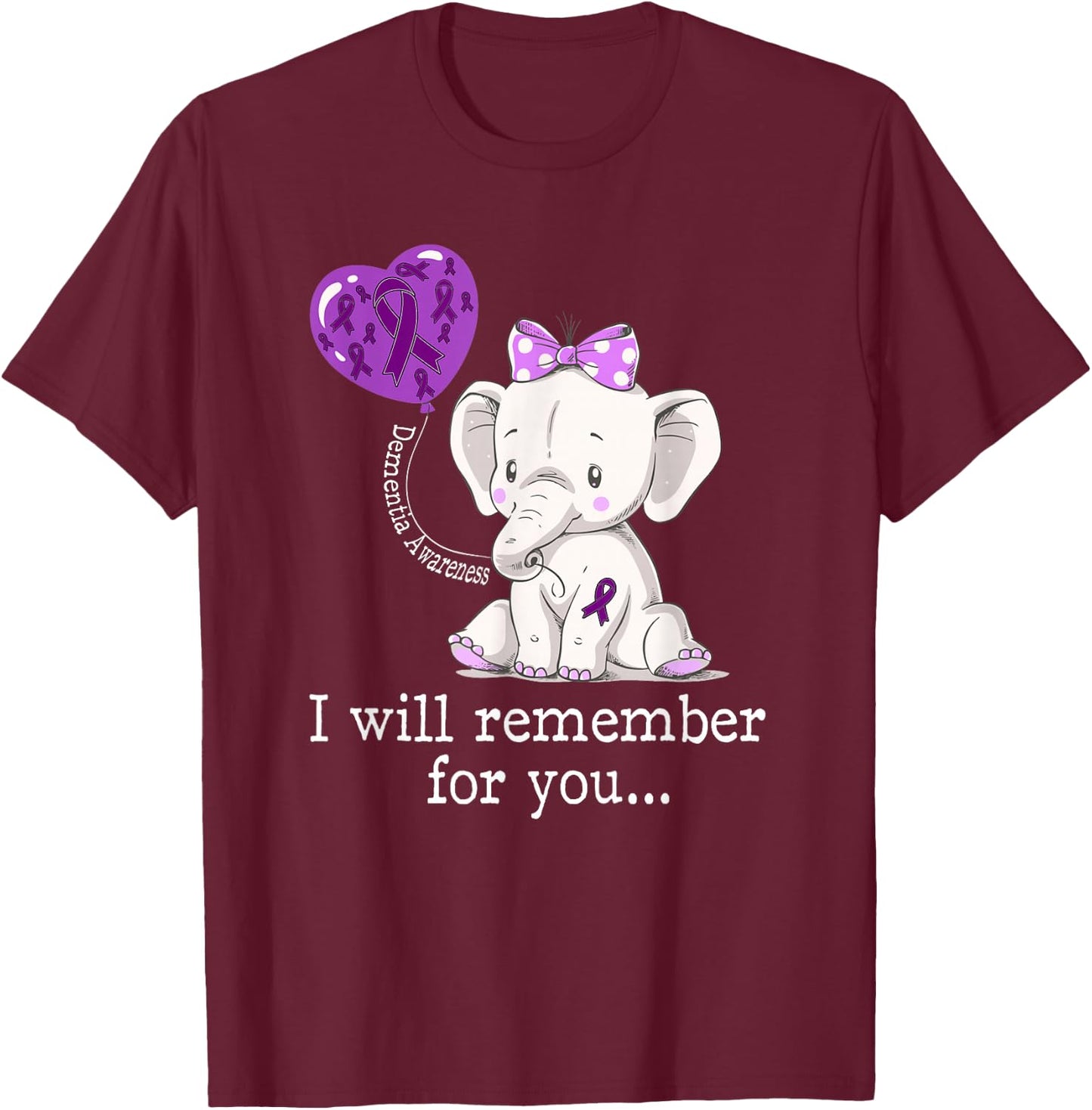 Dementia Awareness Elephant T-Shirt - T-Shirt | Maroon