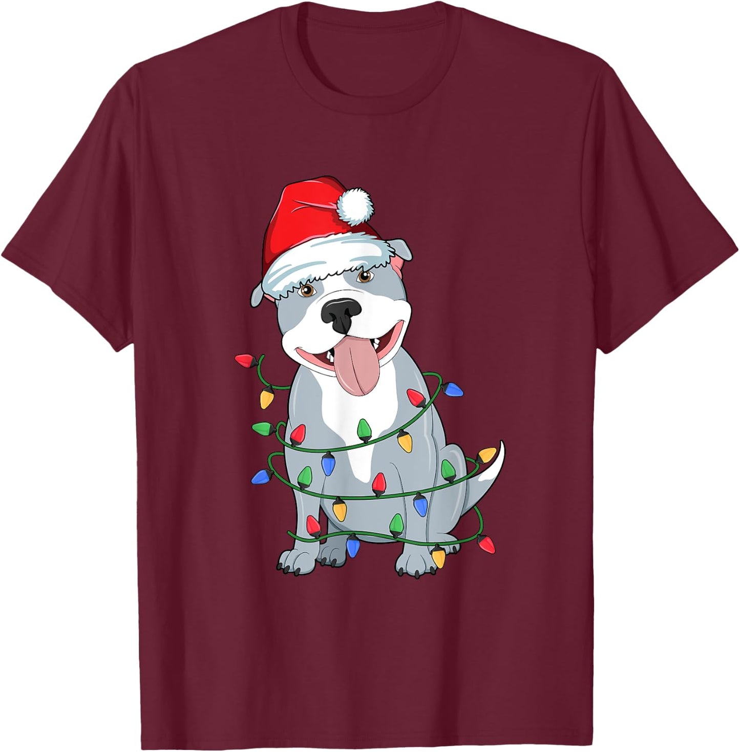 Pitbull Christmas Tree Lights Kawaii Pitty Dog Lover Xmas Men Women Kids T-Shirt - T-Shirt | Maroon