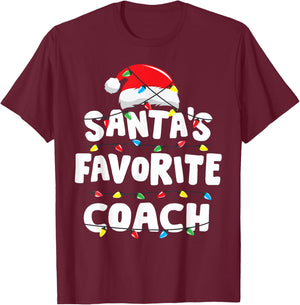 Coach Christmas Santa's Favorite Funny Gift Xmas T-Shirt - T-Shirt | Maroon