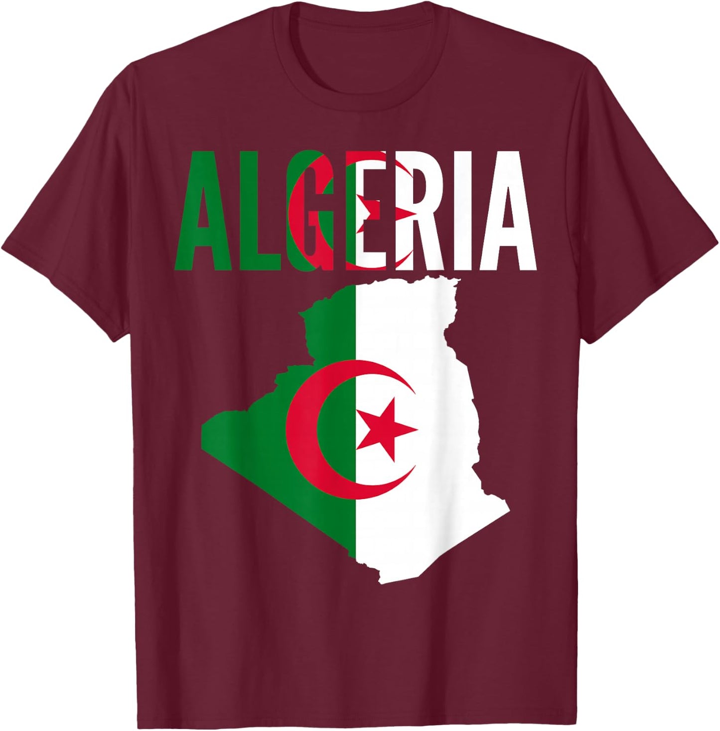 Algerian - Algeria Country Map Flag T-Shirt - T-Shirt | Maroon