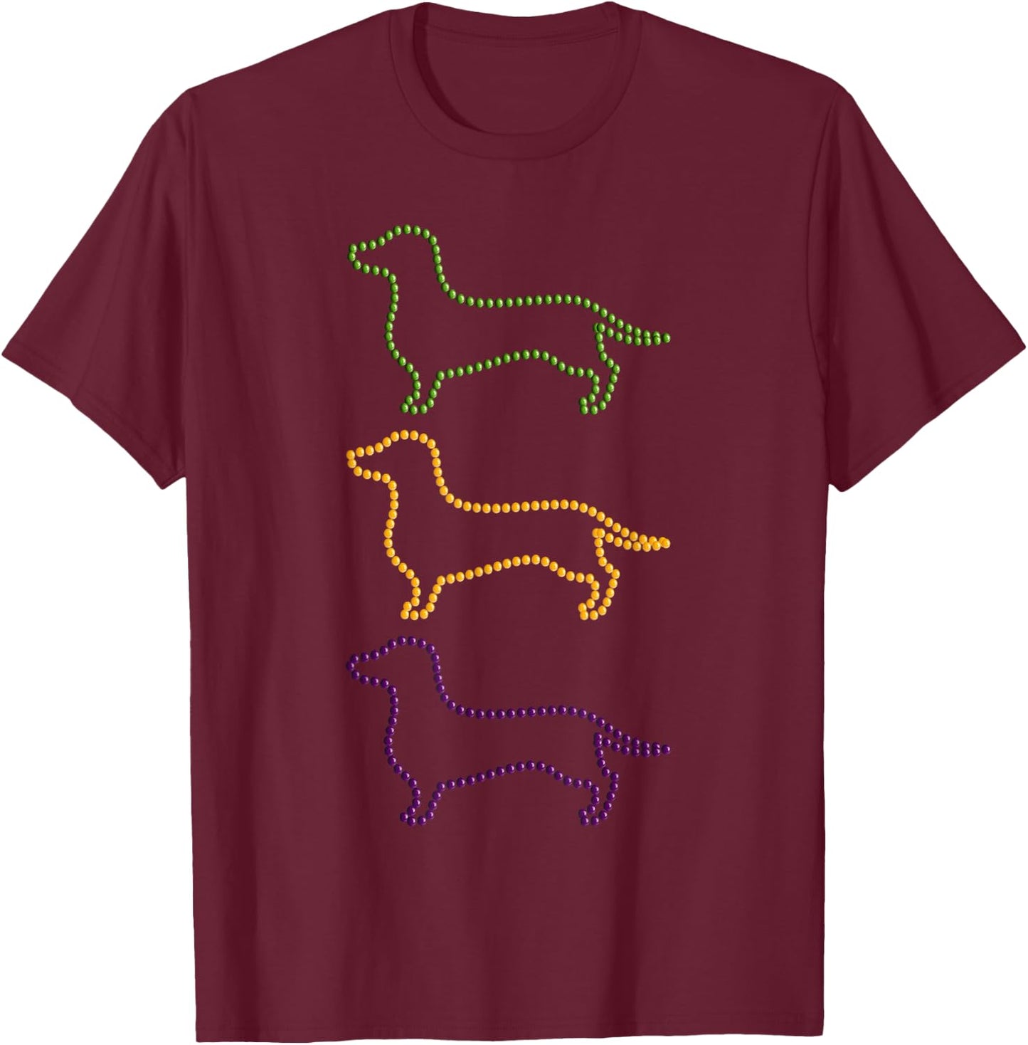 Dachshund Mardi Gras Beads, Wiener Dog Shirt, Weenie Dog Women Girls Kids T-Shirt - T-Shirt | Maroon