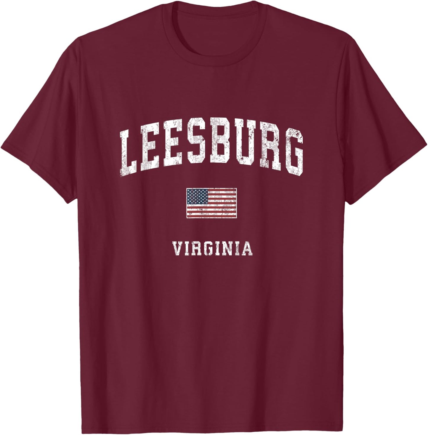 Leesburg Virginia VA Vintage American Flag Sports Design Kids Men T-Shirt - T-Shirt | Maroon