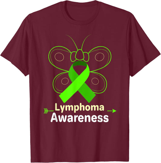 Butterfly Products Lymphoma Ribbon Lymphoma Awareness T-Shirt - T-Shirt | Maroon