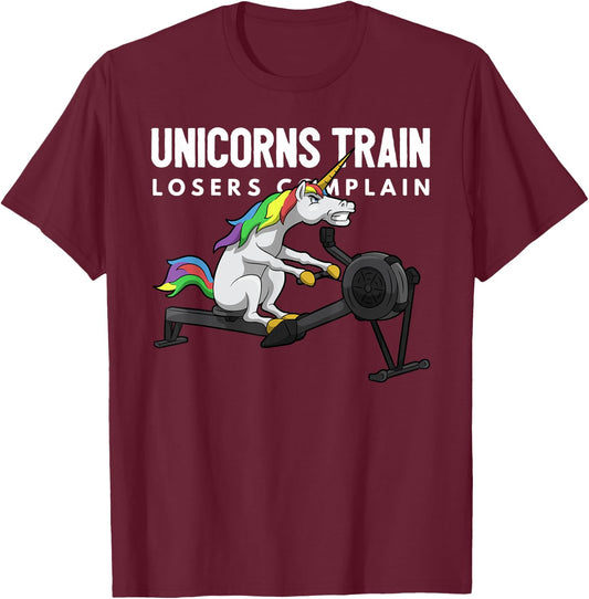 Funny Unicorn Gym - Unicorns Train Losers Complain T-Shirt - T-Shirt | Maroon