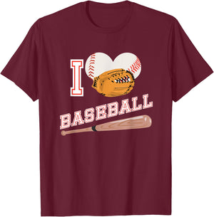 Baseball Sports Shirt I Love Baseball T-Shirt - T-Shirt | Maroon