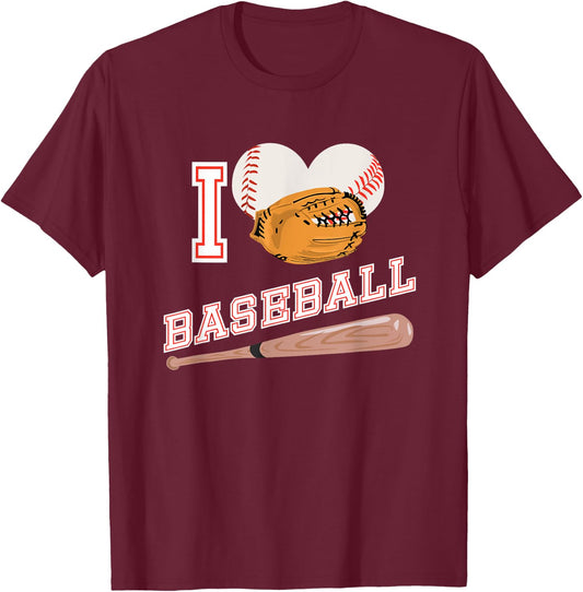 Baseball Sports Shirt I Love Baseball T-Shirt - T-Shirt | Maroon