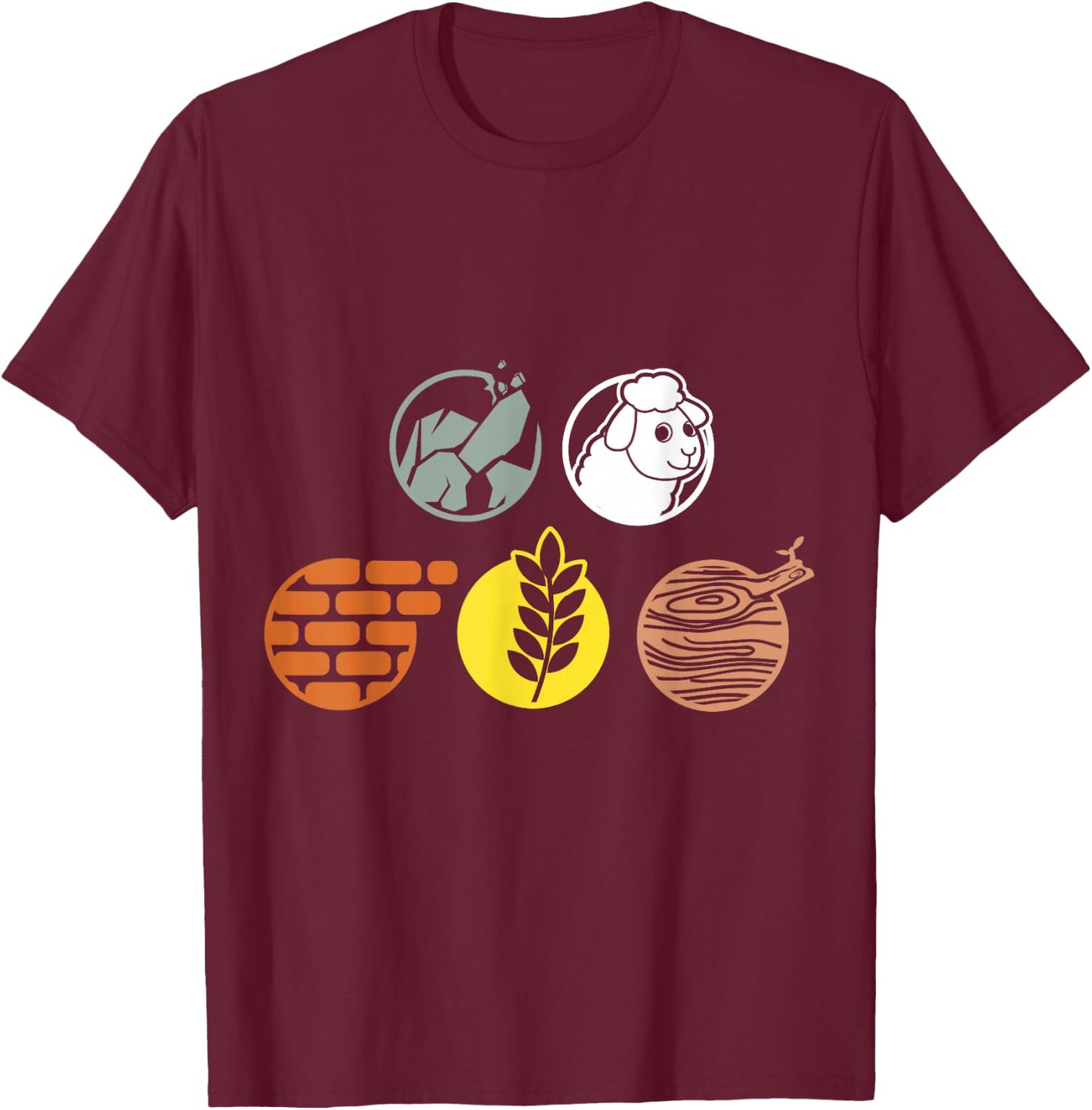 Life Components Brick, Wood, Rock, Wheat, Sheep T-Shirt - T-Shirt | Maroon