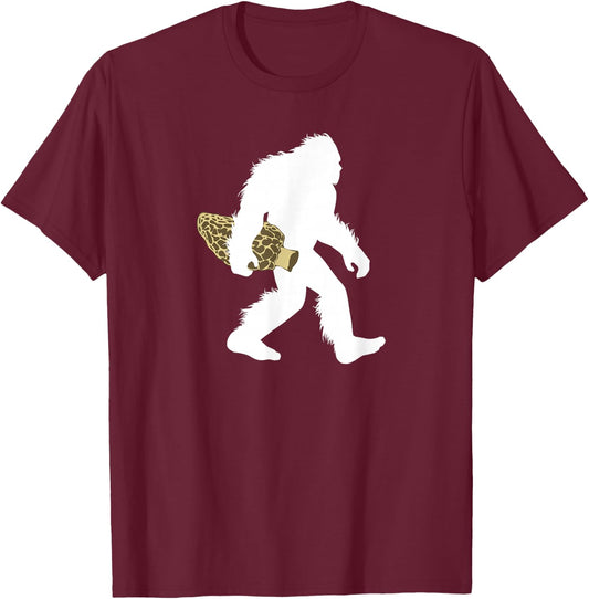 Bigfoot with Morel Mushroom Shirt, Sasquatch Fungi Gift T-Shirt - T-Shirt | Maroon
