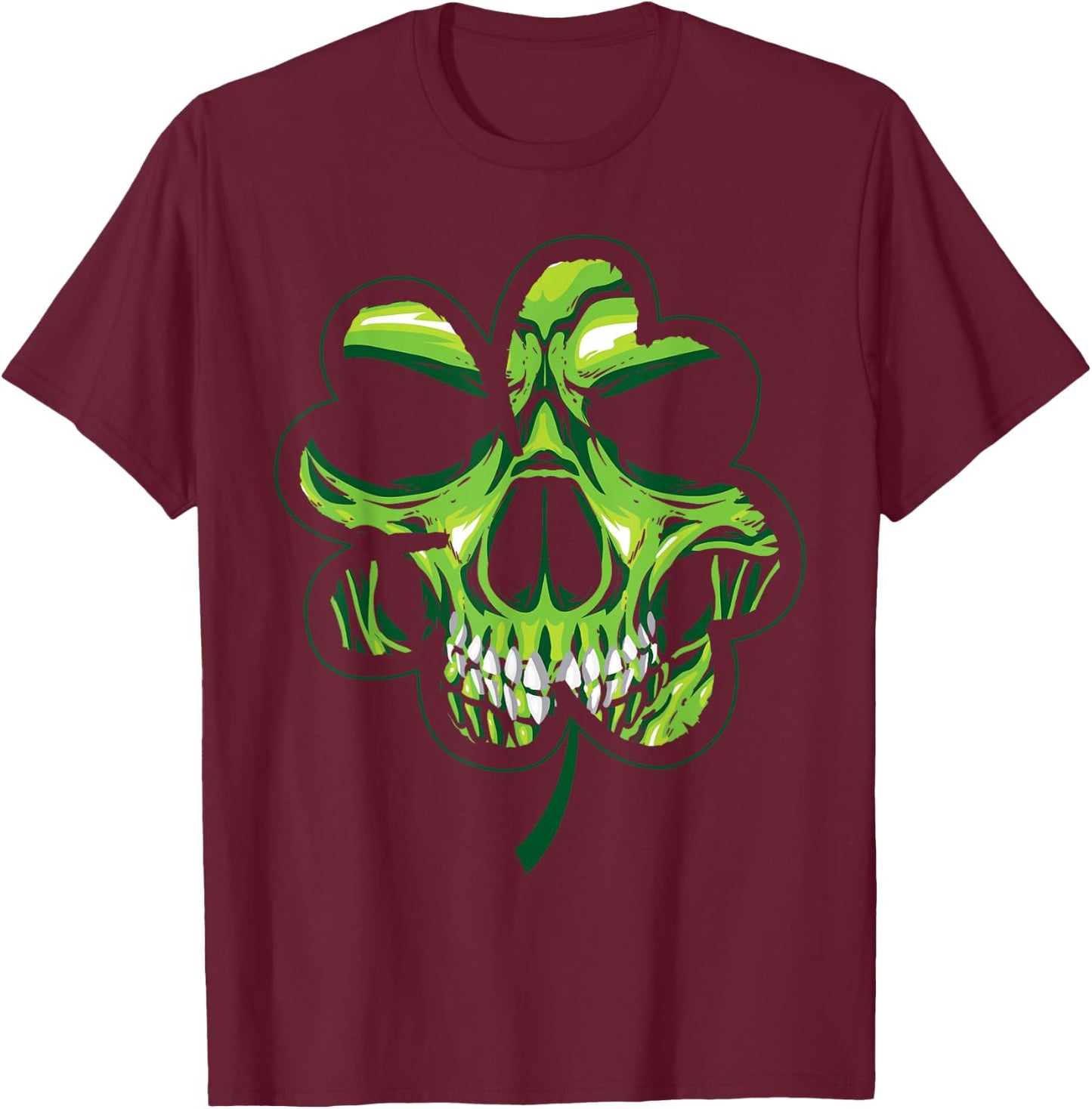 St Patricks Day Shirt Shamrock Skull Biker T-Shirt - T-Shirt | Maroon