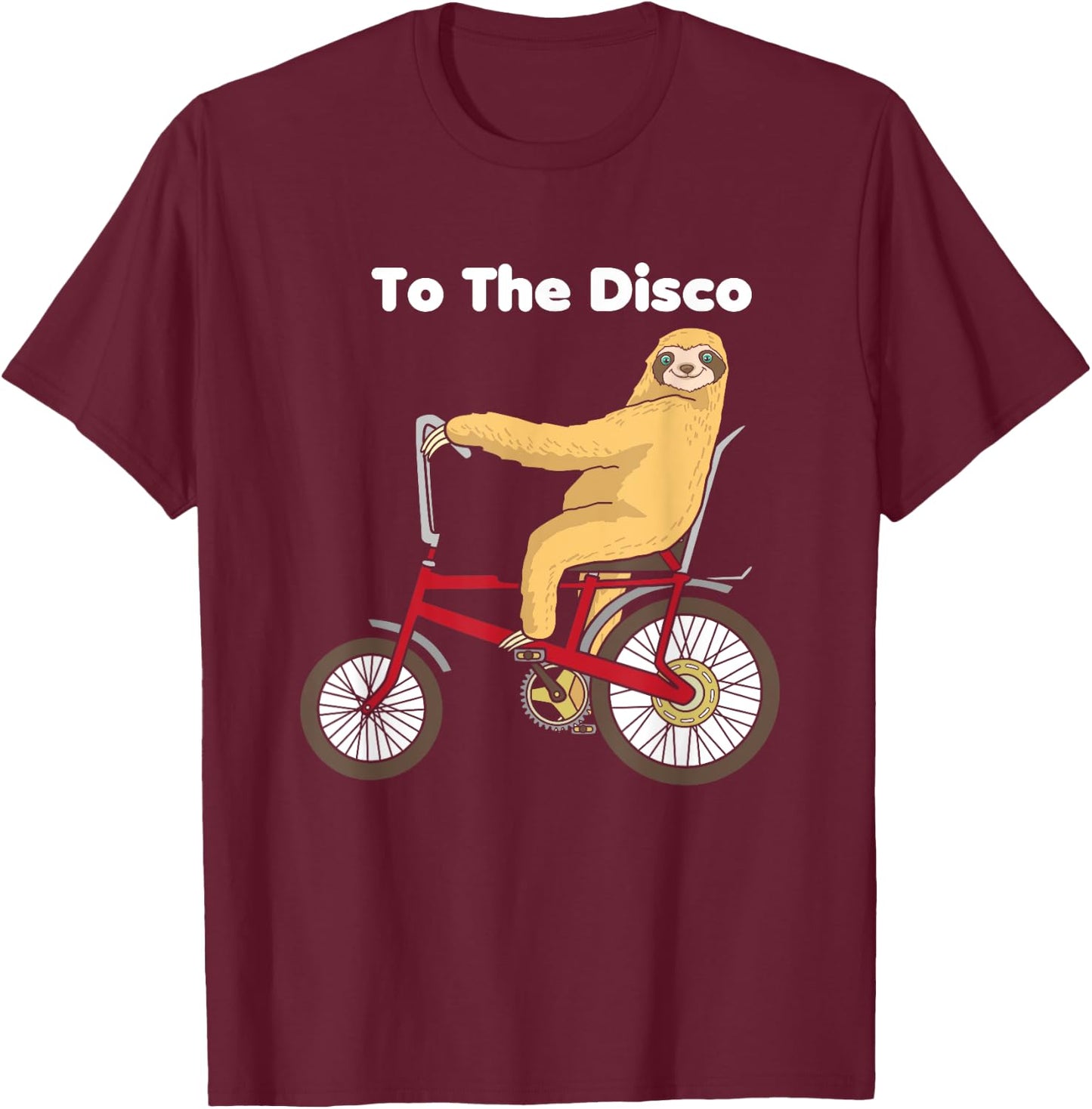 To The Disco Shirt - Sloth Riding Vintage Retro Bike T-Shirt - T-Shirt | Maroon