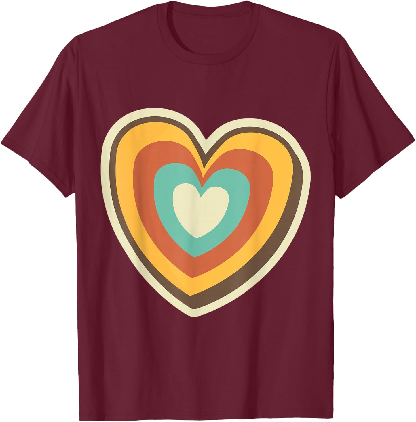 Retro Heart Design Vibrant Vintage-Inspired Love Motif T-Shirt - T-Shirt | Maroon