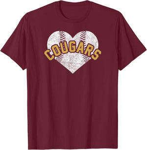 Cougars Baseball Softball Shirt High School Team Mascot Mom T-Shirt - T-Shirt | Maroon