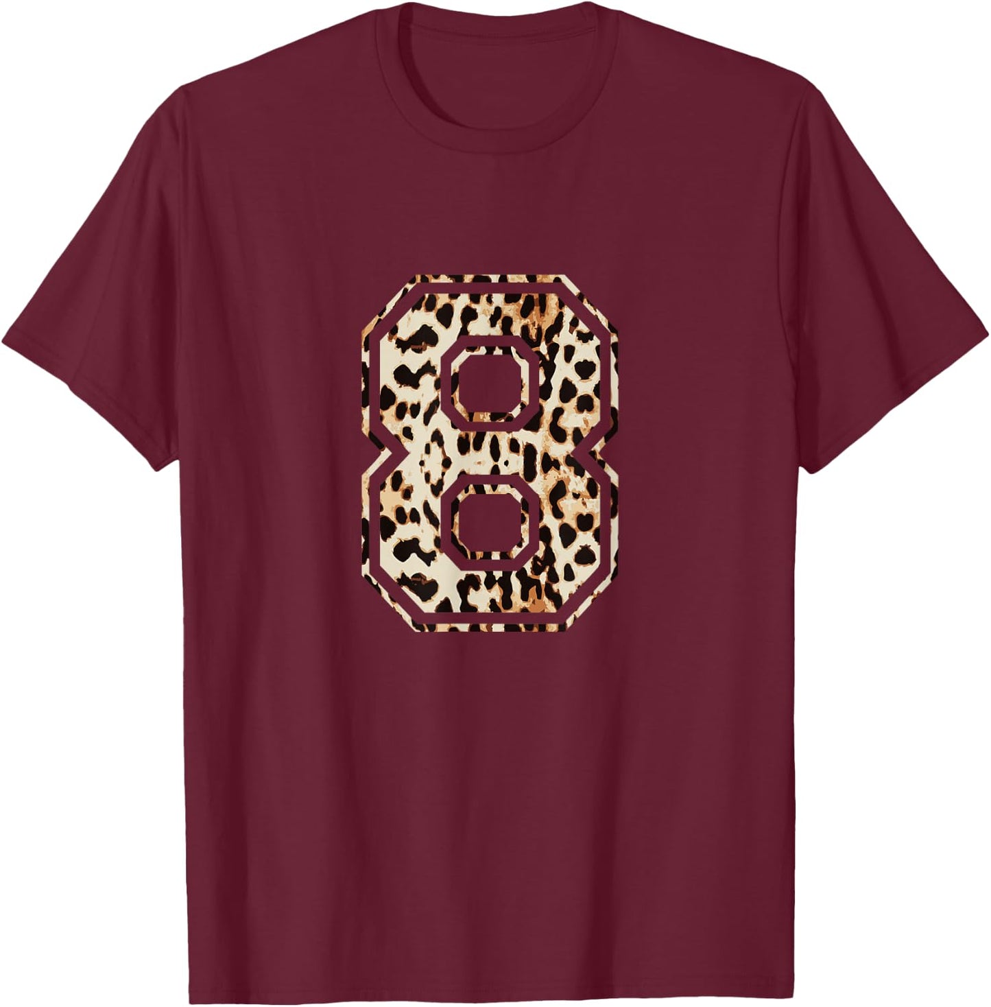 Cool Number 8 Game Football Leopard Cheetah Print T-Shirt - T-Shirt | Maroon