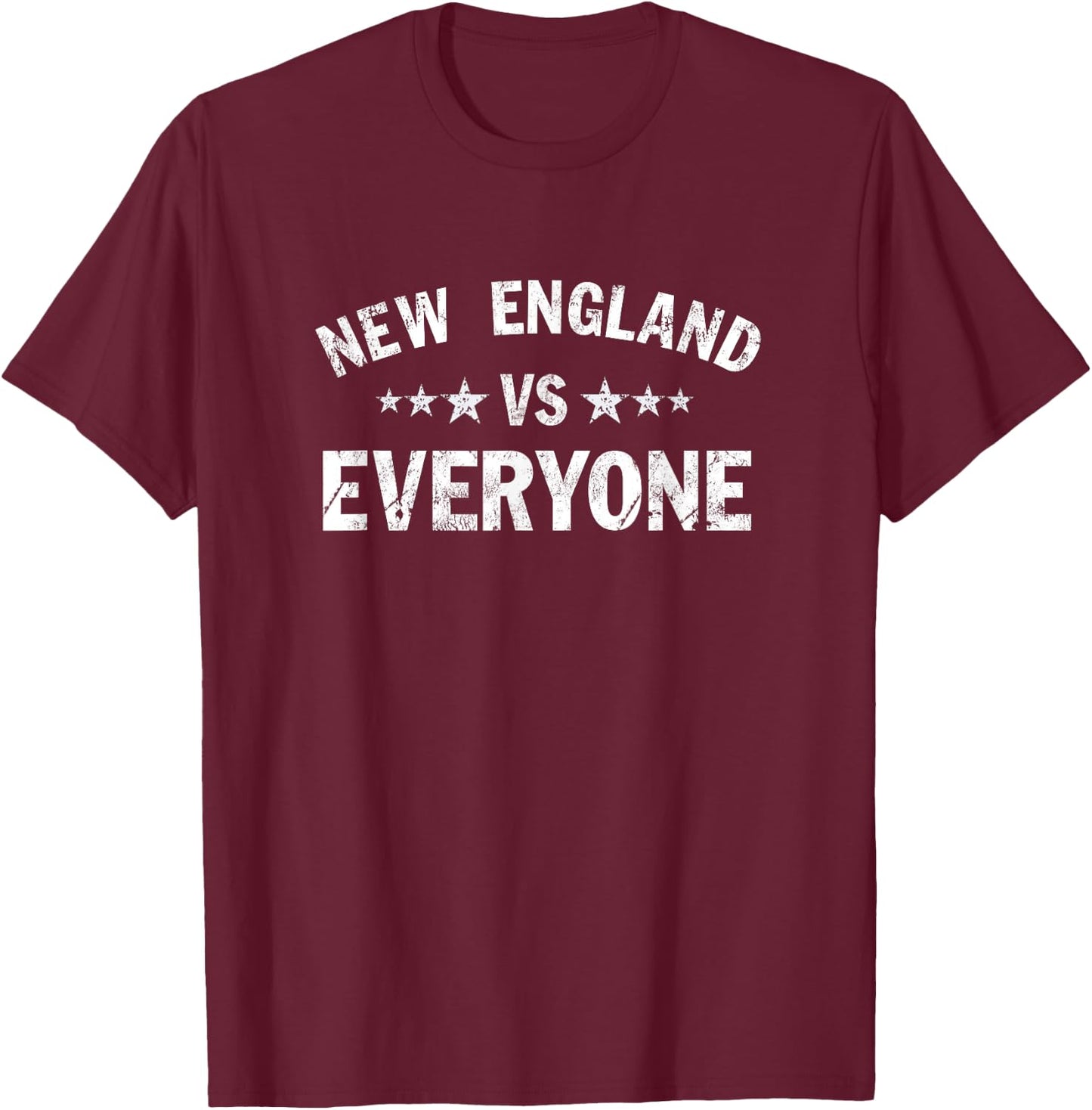 New England VS Everyone Vintage Distressed Graphic T Shirt T-Shirt - T-Shirt | Maroon