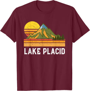 Mountain Sunset Vacation Gift- Lake Placid New York T-Shirt - T-Shirt | Maroon