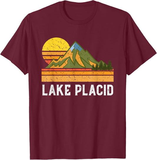 Mountain Sunset Vacation Gift- Lake Placid New York T-Shirt - T-Shirt | Maroon