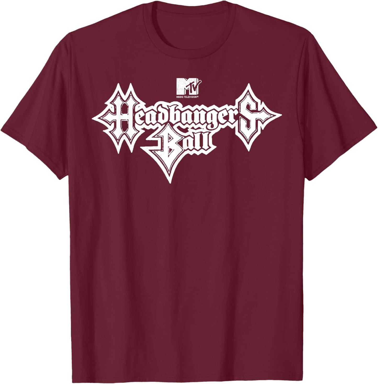 MTV Headbangers Ball: Classic Fit, Round Neck, Short Sleeve Black Metal Text T-Shirt - T-Shirt | Maroon