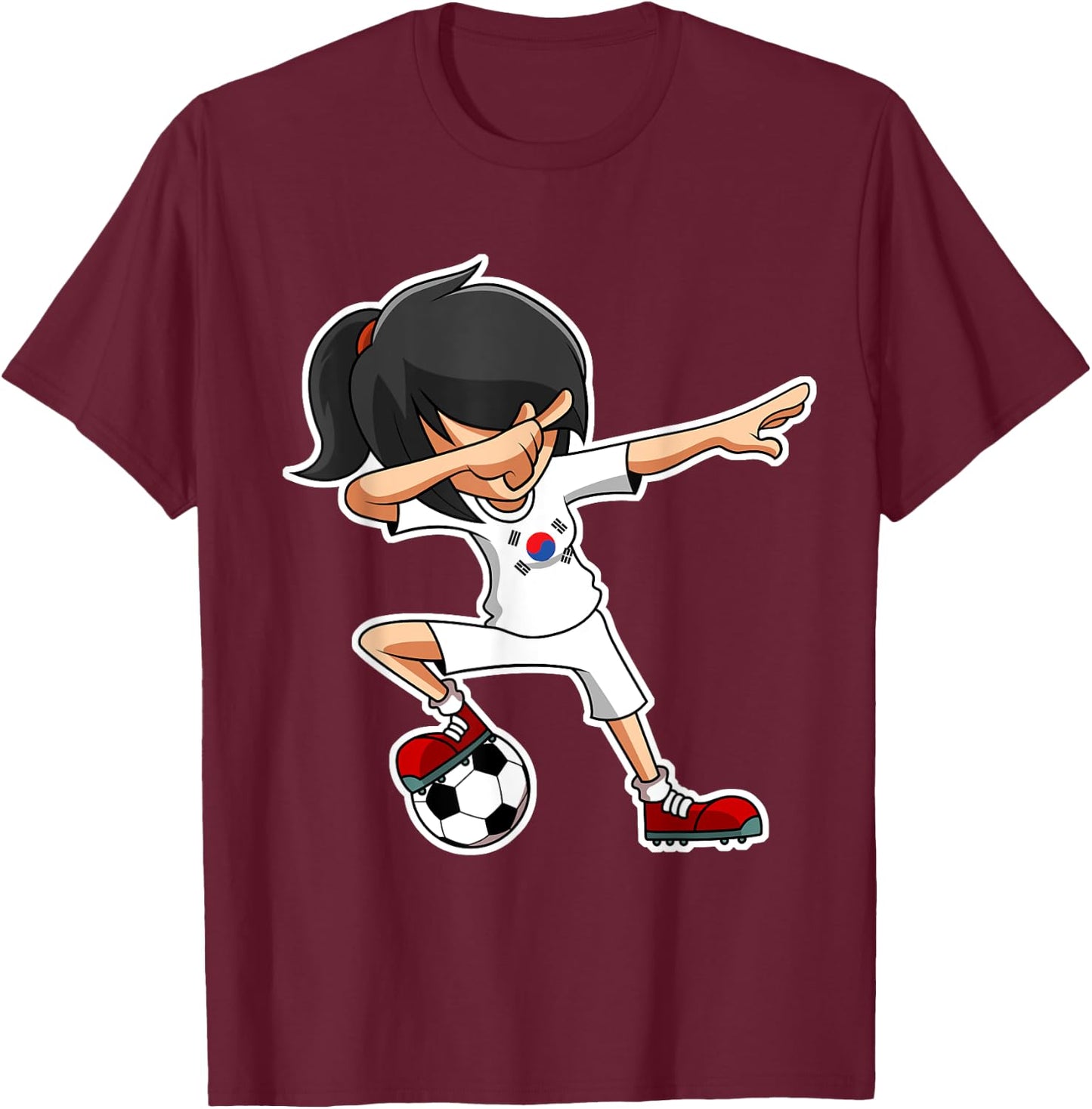 Dabbing Soccer Girl South Korea Shirt, Korean Flag Jersey T-Shirt - T-Shirt | Maroon