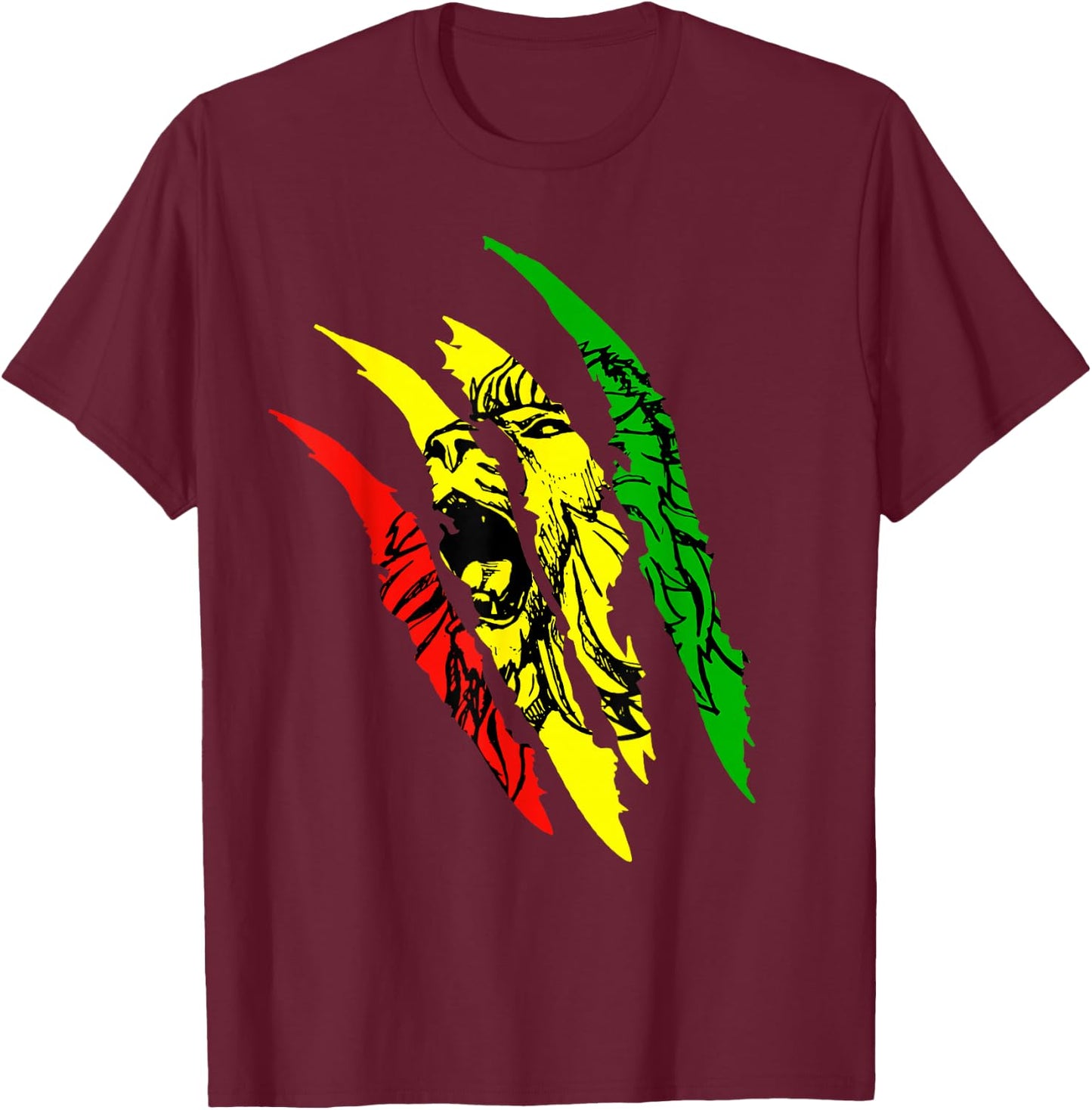 Reggae Lion of Judah T- Jamaican Roots Rasta African T-Shirt - T-Shirt | Maroon