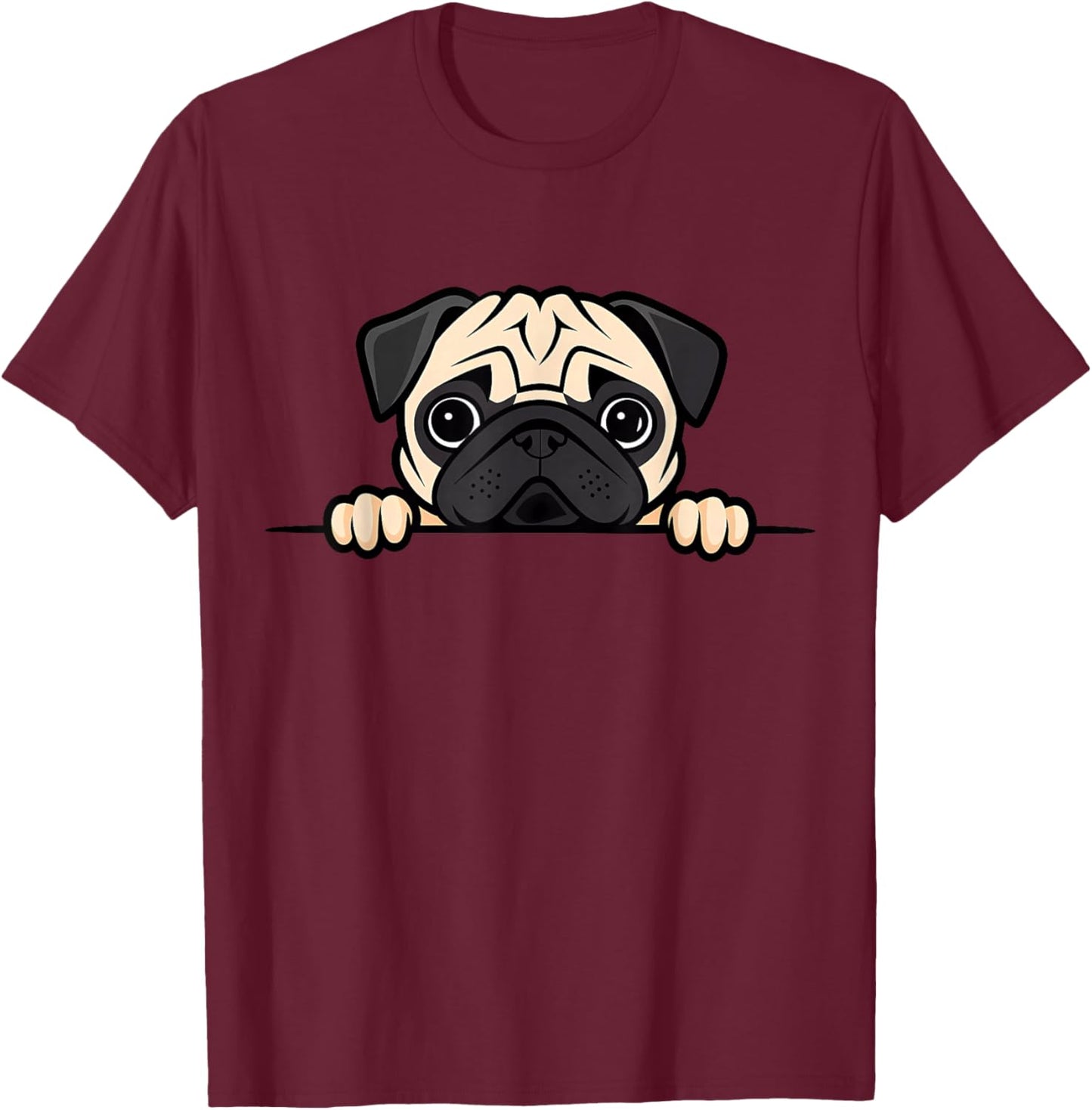 Cute Pug Funny Peeking Pocket Puppy Dog Lover Men Women Kids T-Shirt - T-Shirt | Maroon