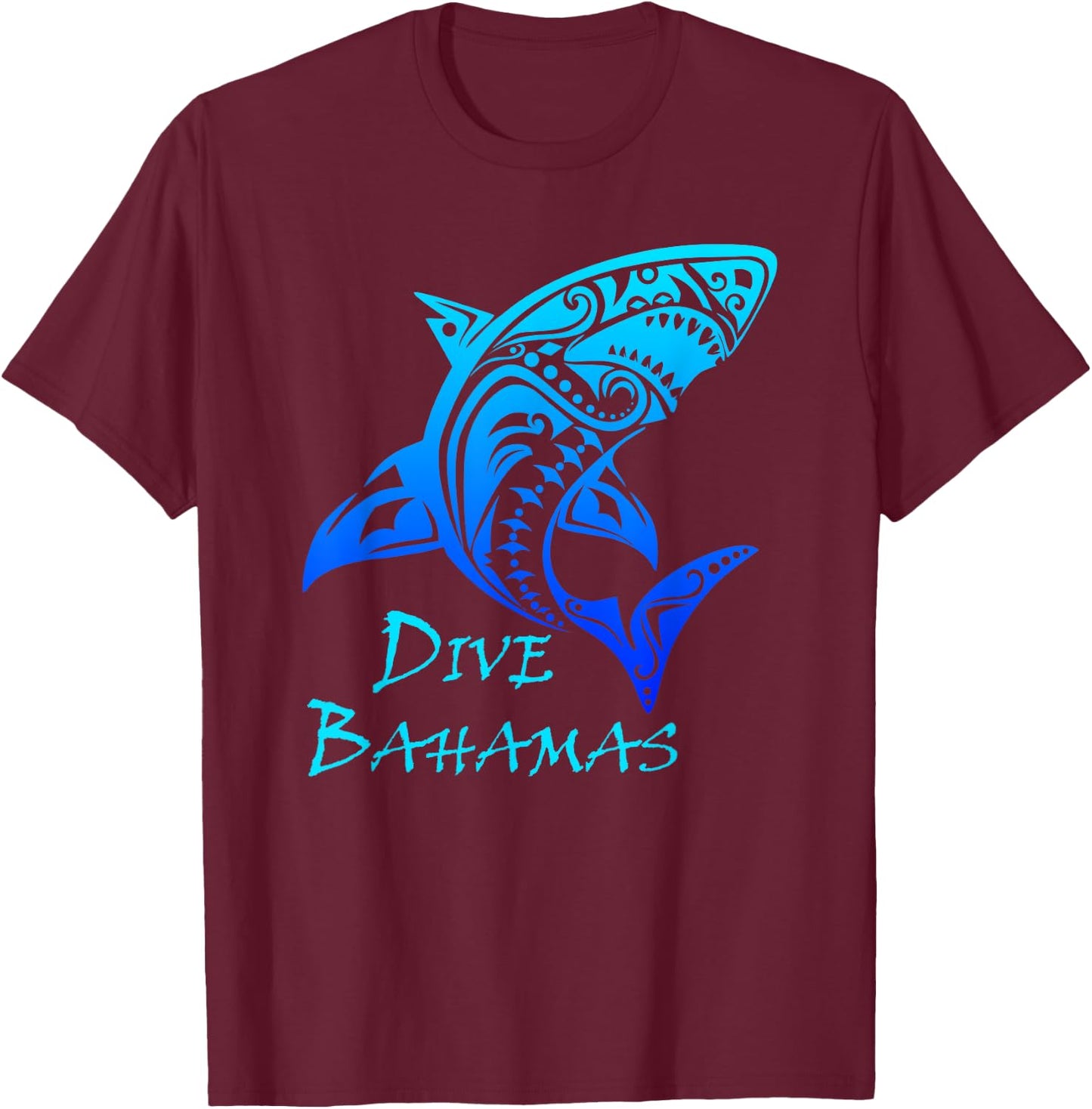 Dive Bahamas Tribal Shark Vintage Vacation Gift T-Shirt - T-Shirt | Maroon