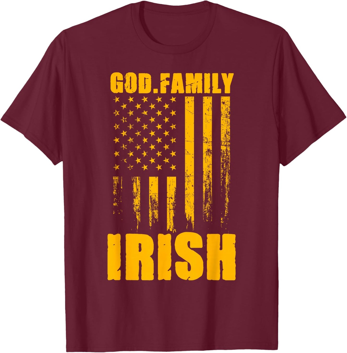 Notre Dame Irish God. Family. Vintage USA Flag T-Shirt - T-Shirt | Maroon