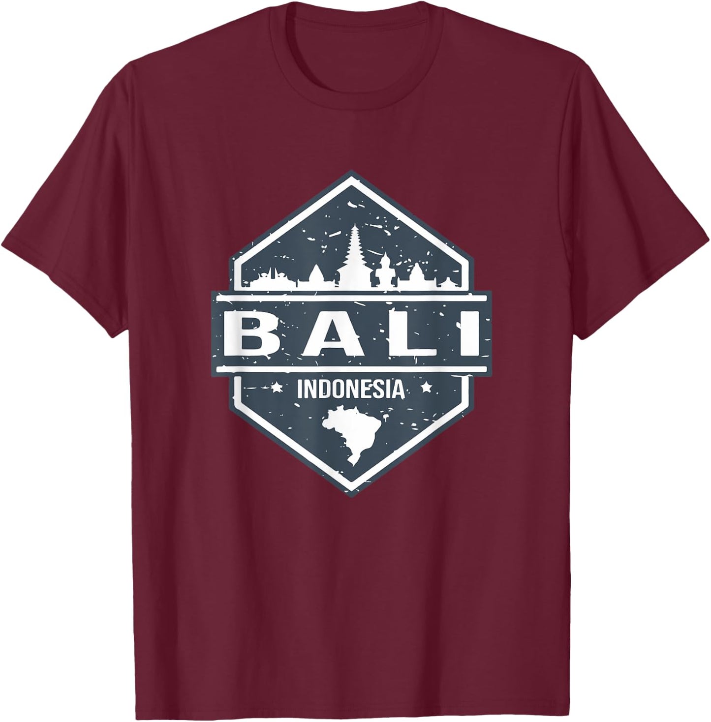 Bali Indonesia Design With Bali Island And Silhoutte of City T-Shirt - T-Shirt | Maroon