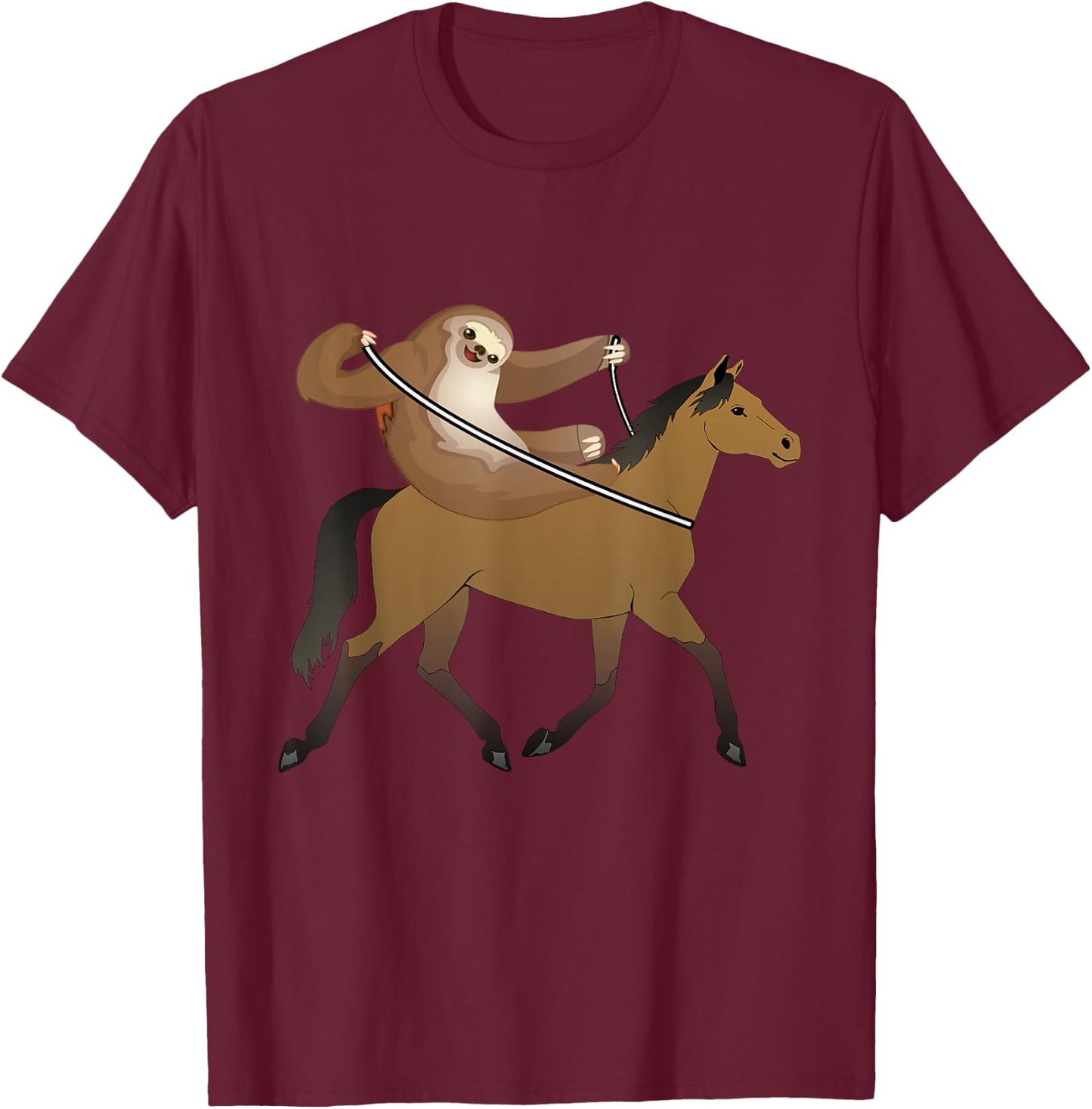 Funny Sloth Riding Horse For Sloths Costume Lover Gift T-Shirt - T-Shirt | Maroon