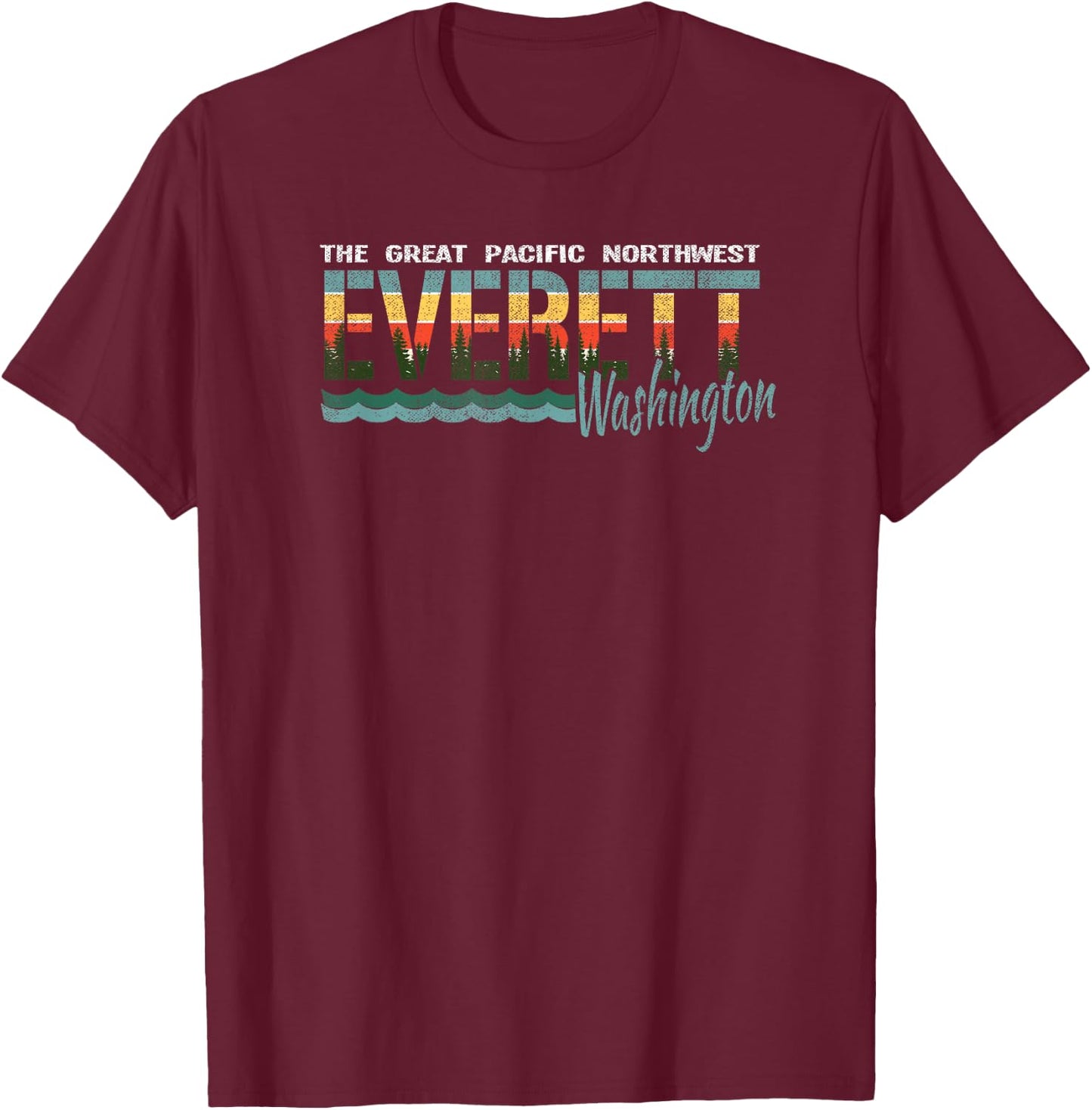 Distressed Retro Everett WA Pacific Northwest Shirt PNW T-Shirt - T-Shirt | Maroon