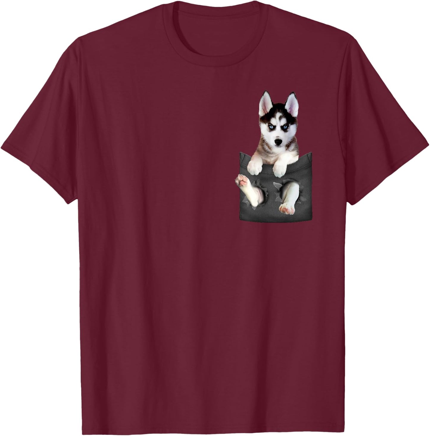 Siberian Husky In Pocket Puppy T Shirt T-Shirt - T-Shirt | Maroon