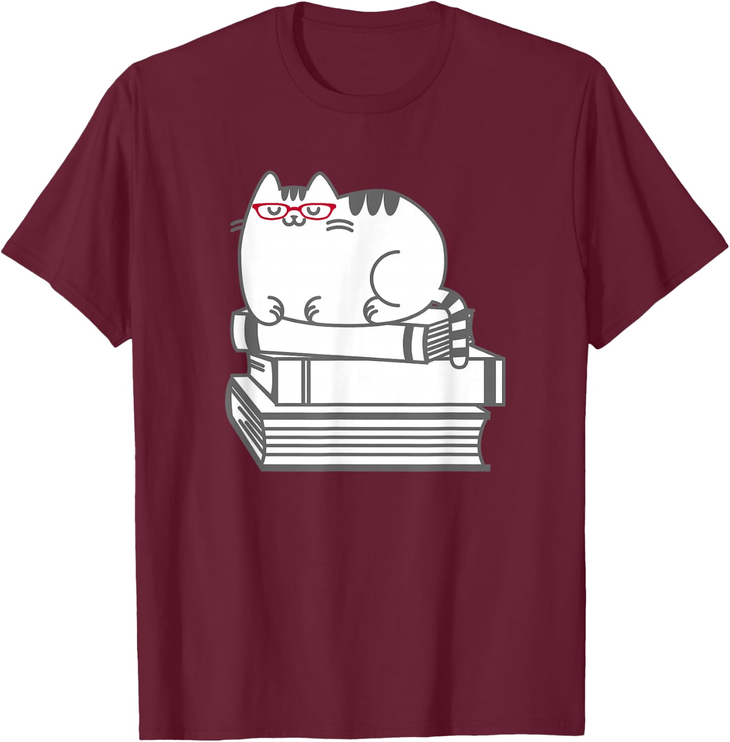 Cute Book Nerd Cat - Funny Nerdy Kitten Shirt T-Shirt - T-Shirt | Maroon