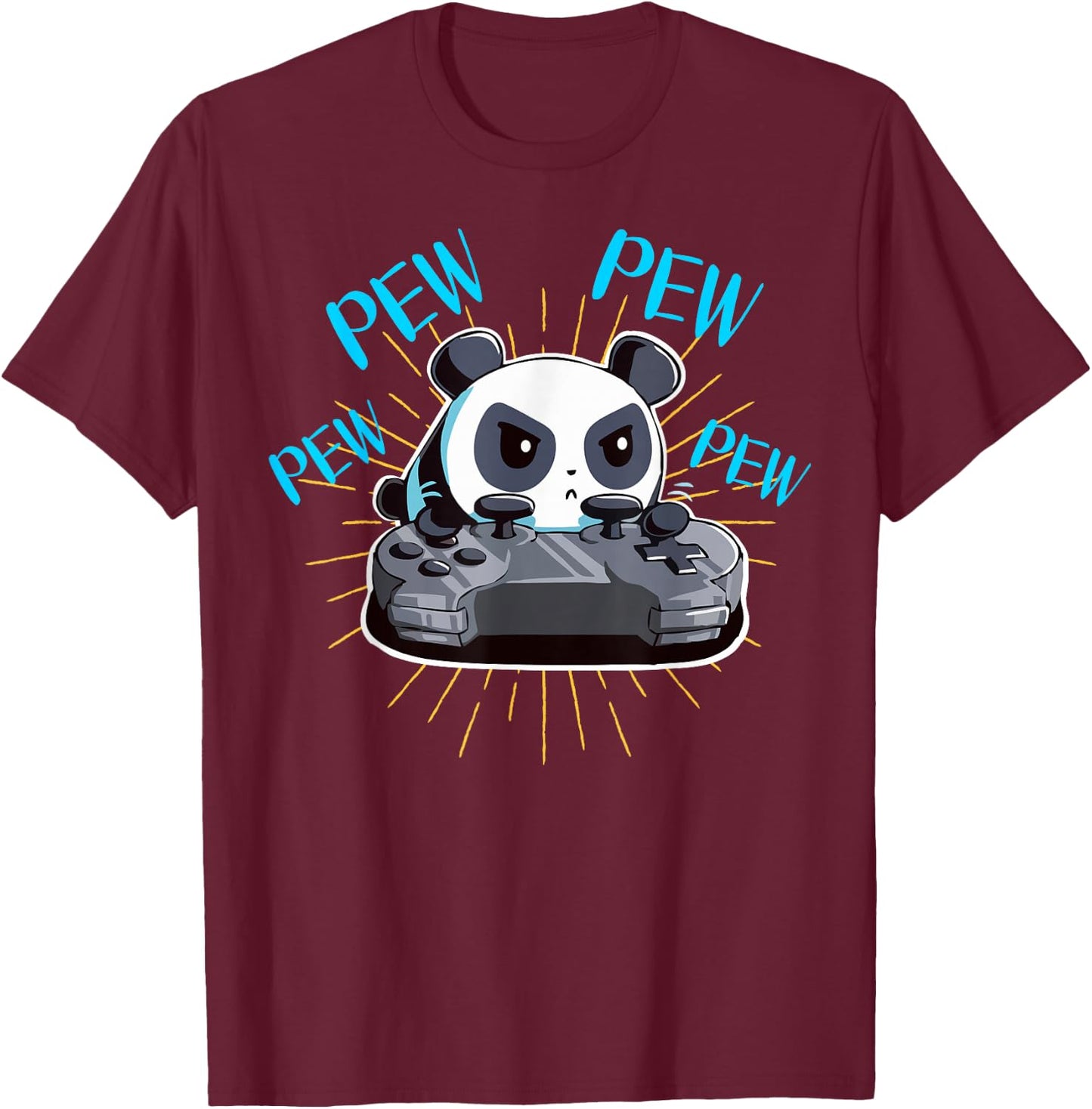 Funny Gamer Pew Pew Panda T-Shirt - T-Shirt | Maroon