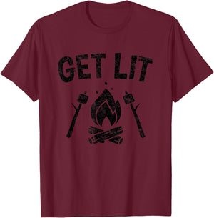 Campfire Marshmallows Smores Camping GET LIT T-Shirt - T-Shirt | Maroon