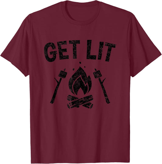 Campfire Marshmallows Smores Camping GET LIT T-Shirt - T-Shirt | Maroon