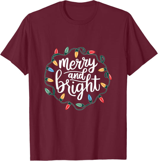Kids Girls Merry And Bright Shirt Kids Little Girl Christmas T-Shirt - T-Shirt | Maroon