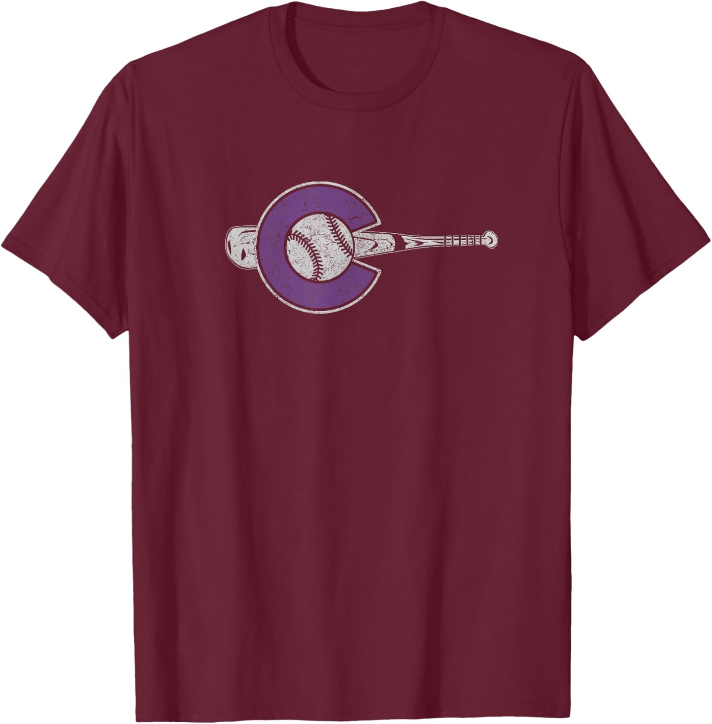 Colorado Baseball Colorado State Flag and Baseball Design T-Shirt - T-Shirt | Maroon
