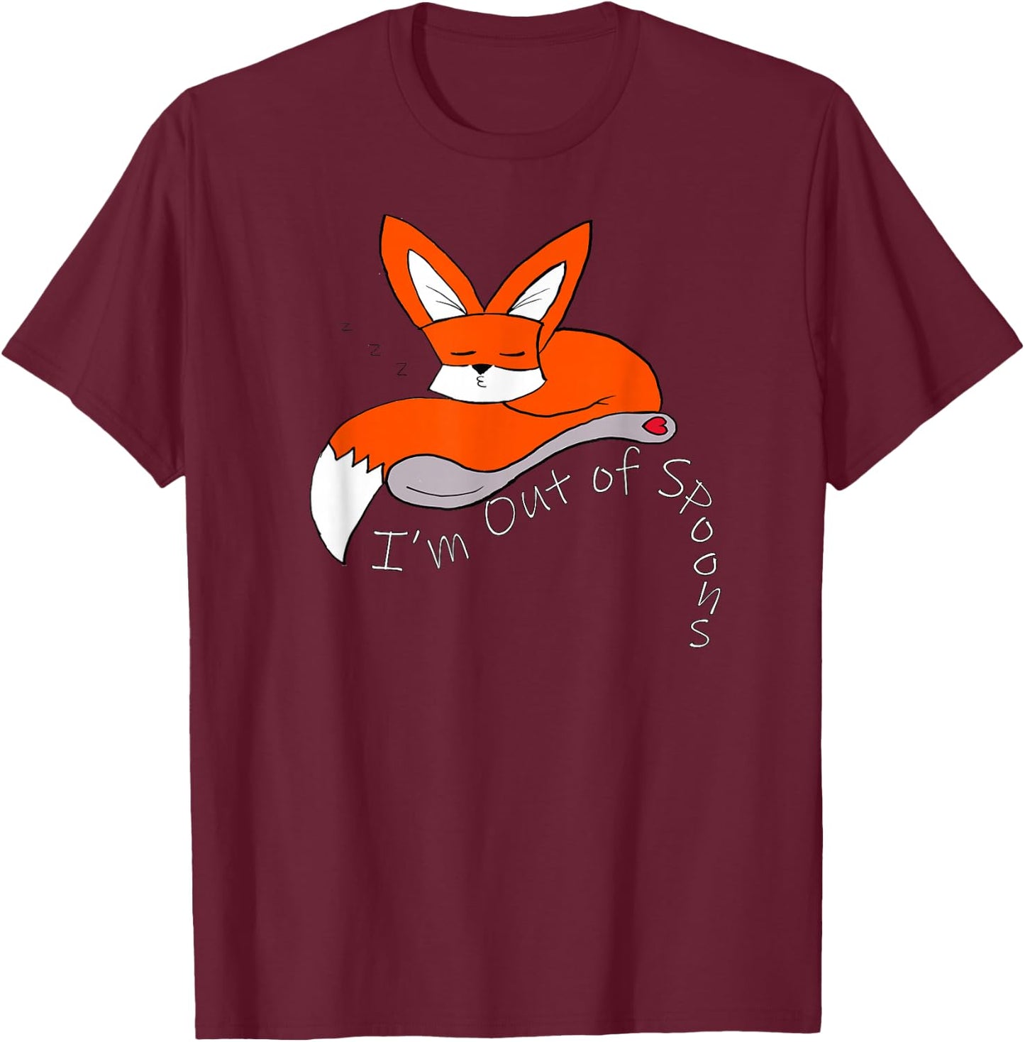 Out of Spoons Fox Chronic Pain T-Shirt - T-Shirt | Maroon