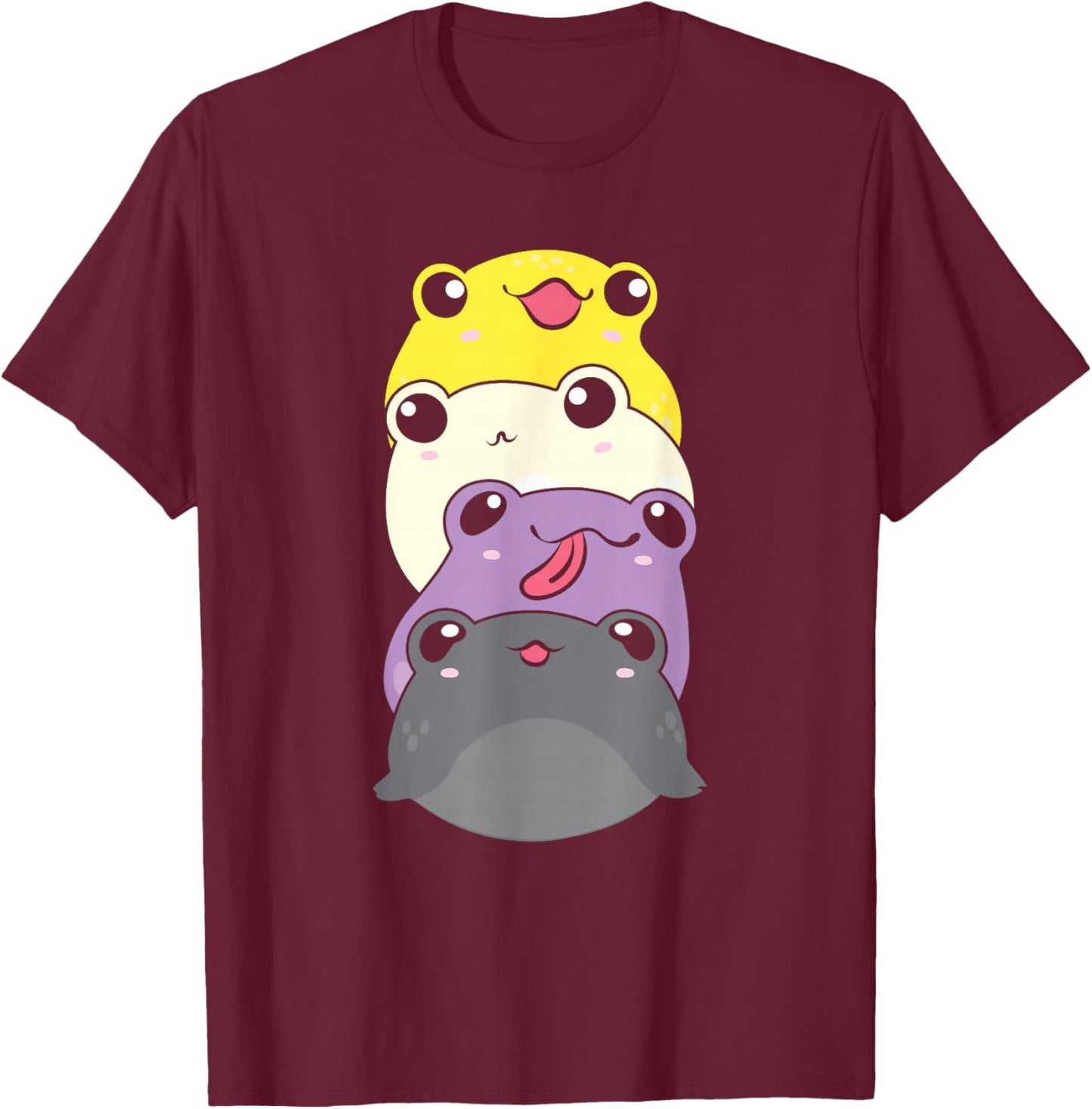 Nonbinary Flag Color Cute Frogs Subtle Enby Pride T-Shirt - T-Shirt | Maroon