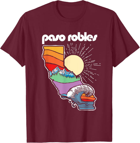 Paso Robles California Outdoors Retro Nature Graphic T-Shirt - T-Shirt | Maroon