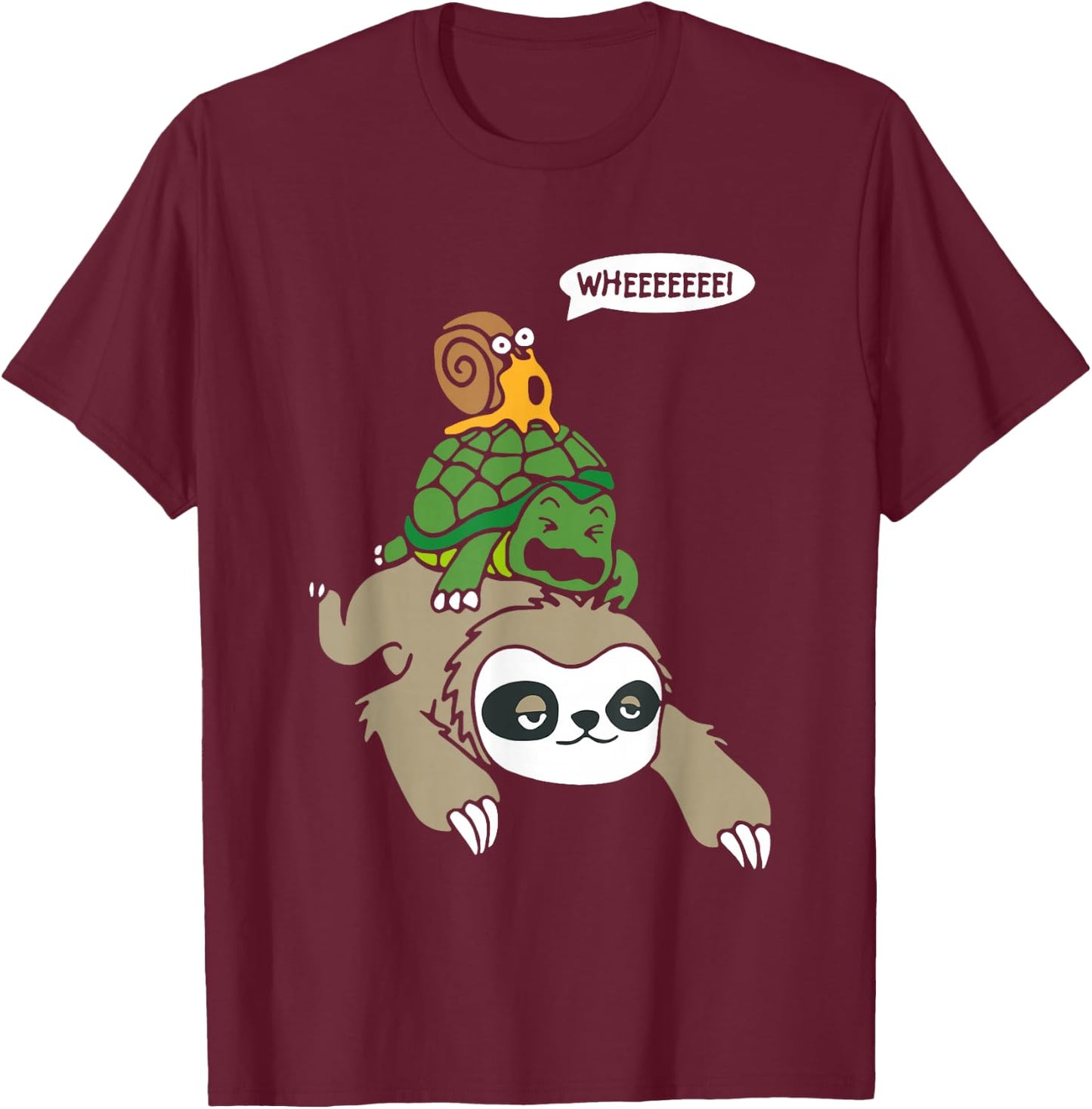 Sloth Turtle Snail Piggyback Animal Running Wild T-Shirt - T-Shirt | Maroon