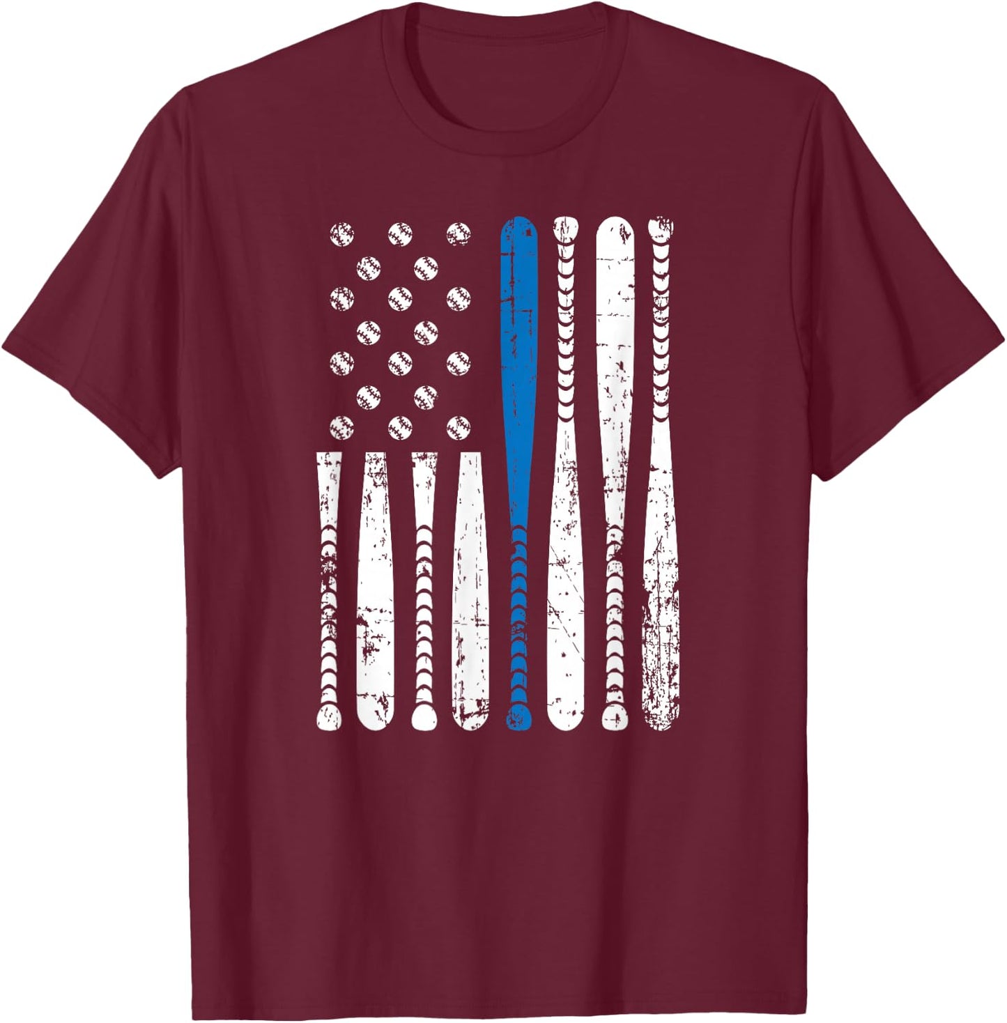 Thin Blue Line LEO USA Flag Police Support Baseball Bat T-Shirt - T-Shirt | Maroon