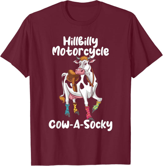 Funny Cow Hillbilly Motorcycle Cow-A-Socky T-Shirt - T-Shirt | Maroon