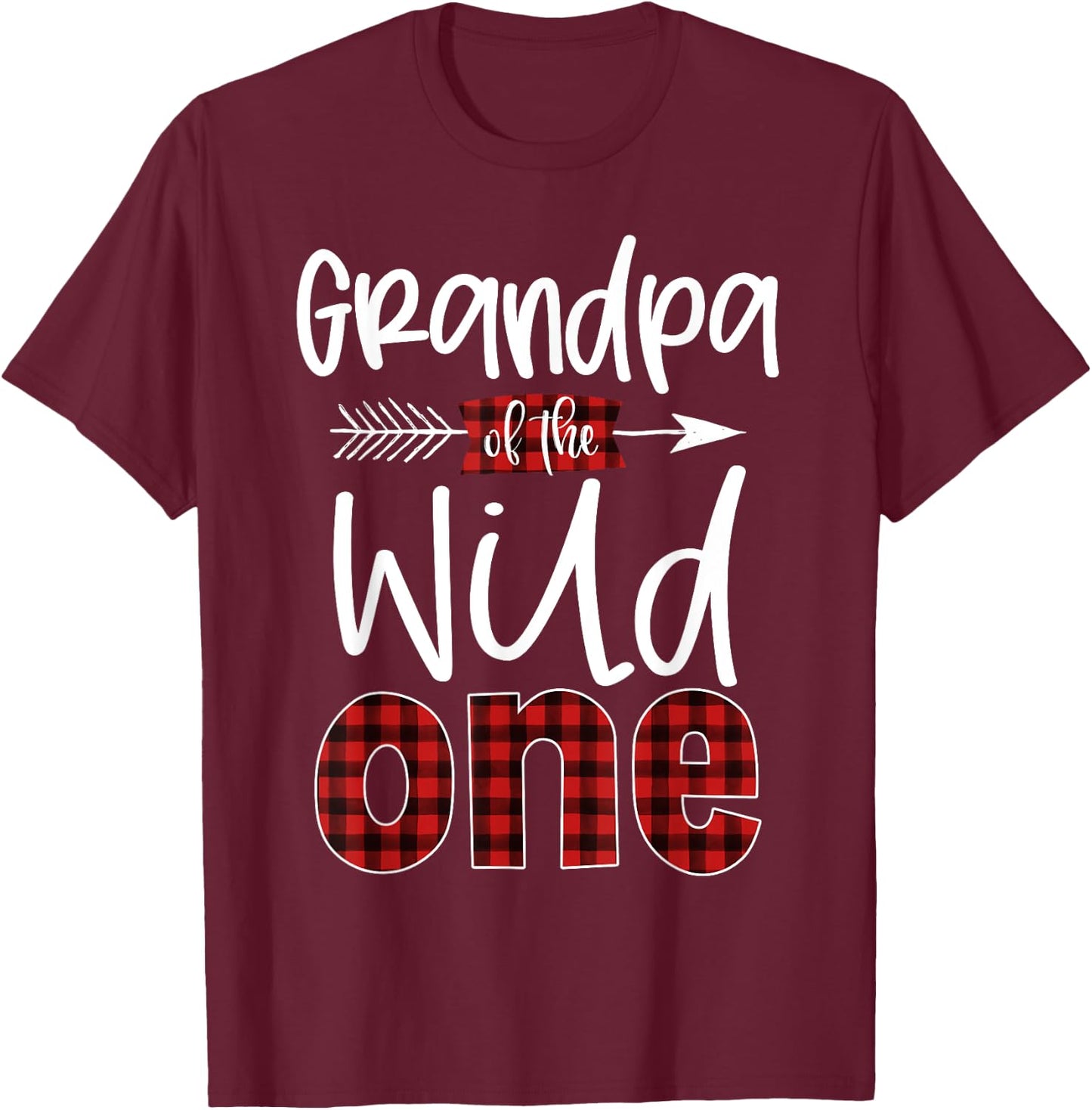 Grandpa of the Wild One Shirt Plaid Lumberjack 1st Birthday T-Shirt - T-Shirt | Maroon