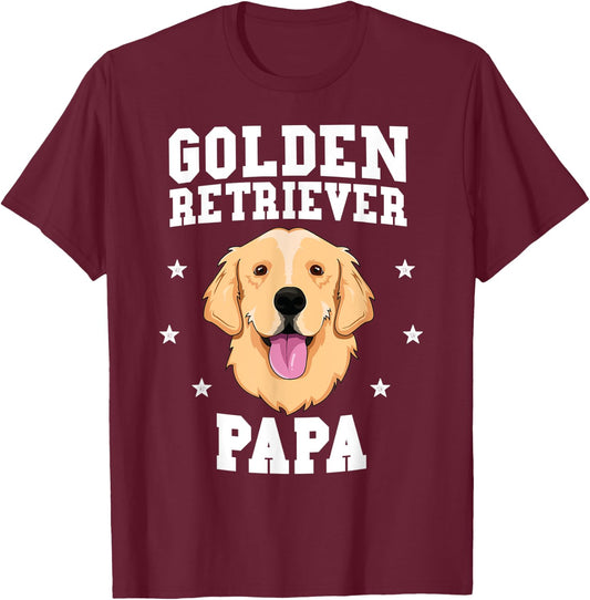 Golden Retriever Papa Father Fur Dad Dog Puppy Adopt Puppy Men Women Kids T-Shirt - T-Shirt | Maroon