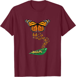 Colorful Caterpillar to Monarch Butterfly Metamorphosis Gift T-Shirt - T-Shirt | Maroon