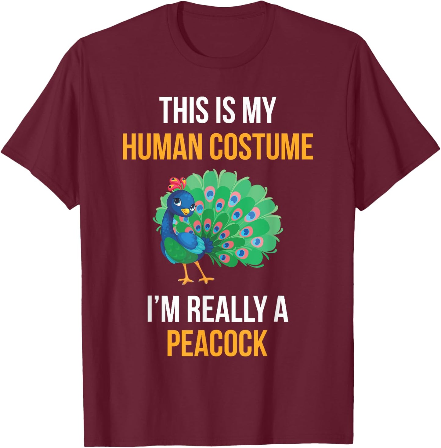 Funny Halloween Peacock Costume Shirt for Kids Women Men T-Shirt - T-Shirt | Maroon