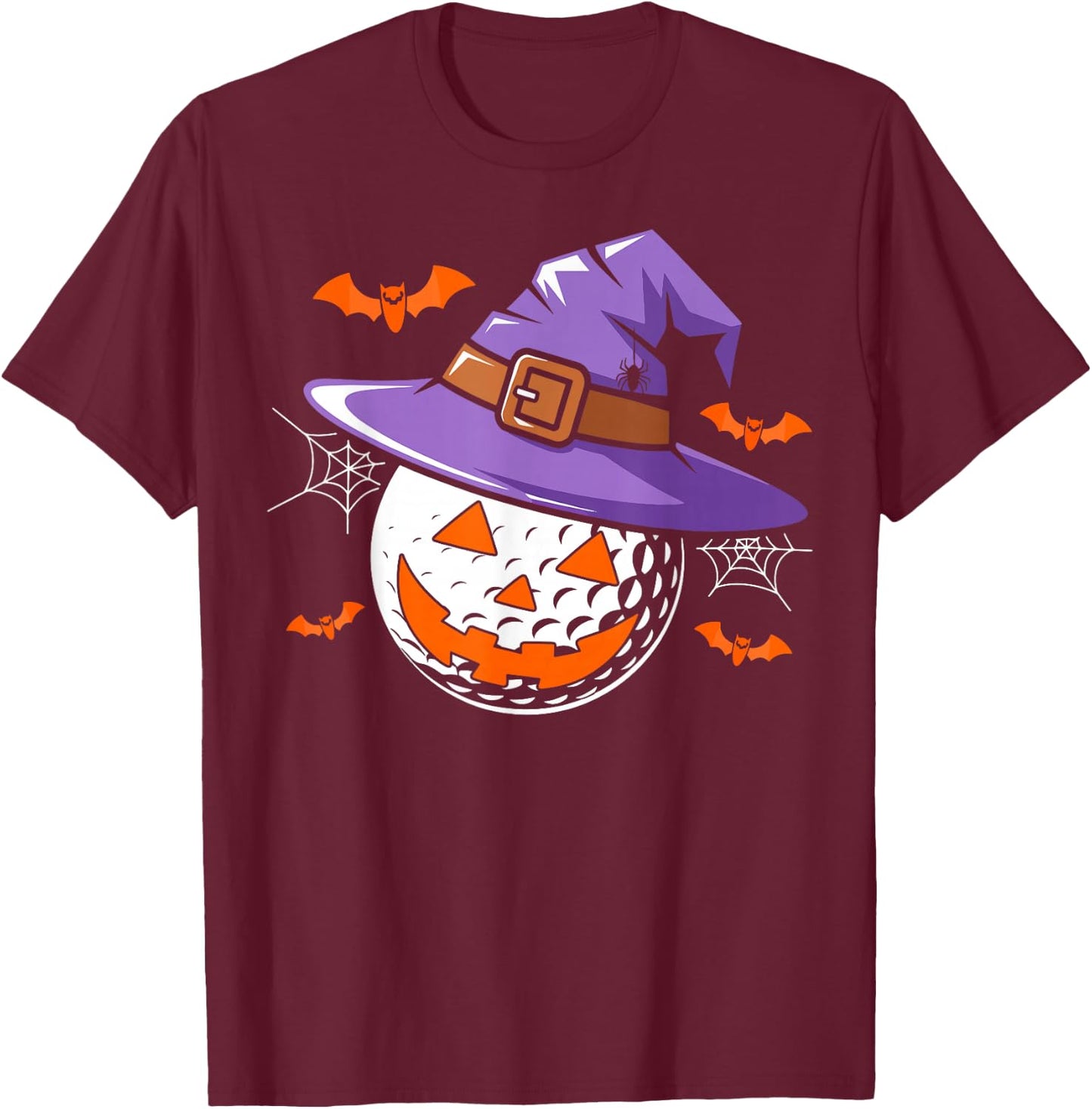 Halloween Golf Ball Witch Hat Pumpkin Spooky Bat Web Lover T-Shirt - T-Shirt | Maroon