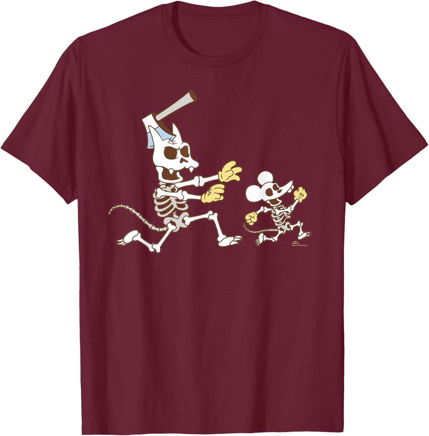 The Simpsons Halloween Itchy & Scratchy Skeleton Chase T-Shirt - T-Shirt | Maroon