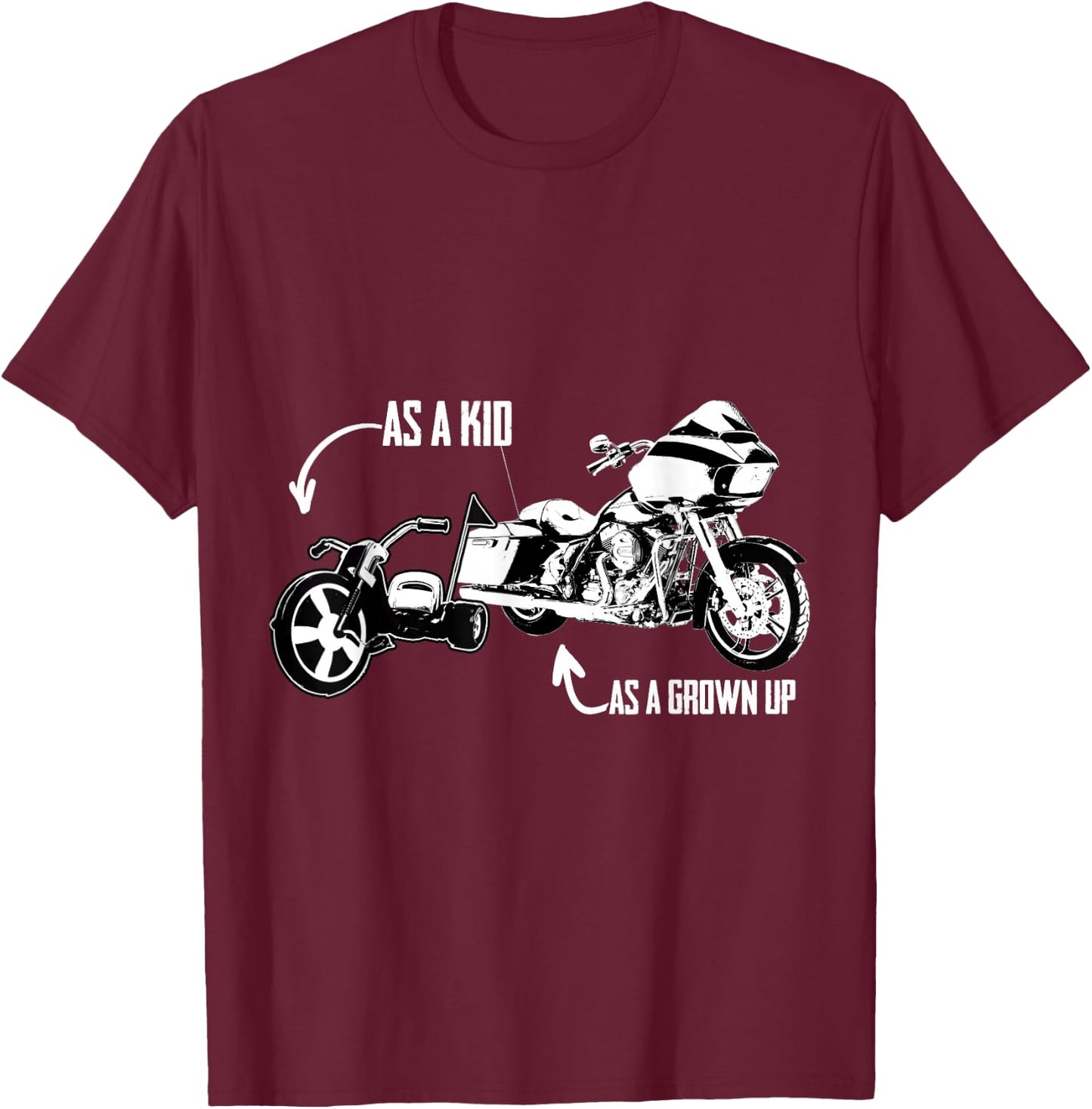 Men's Kid's Big Wheel Tricycle Road Glide Motorcycle Design T-Shirt - T-Shirt | Maroon