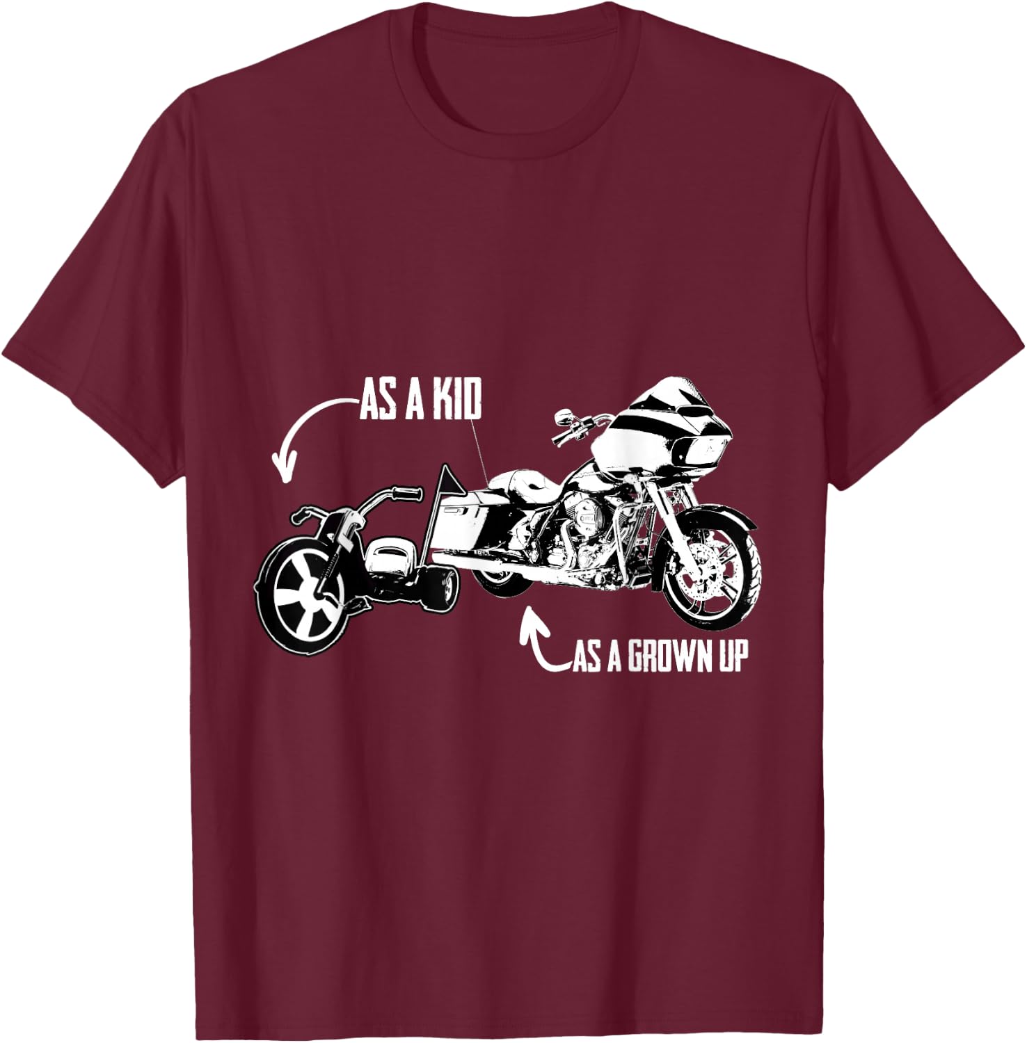 Men's Kid's Big Wheel Tricycle Road Glide Motorcycle Design T-Shirt - T-Shirt | Maroon